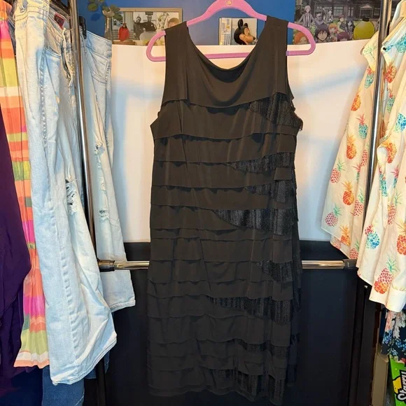 Alfani size 2X Black Ruffle with Lace Cut Out Layered Sleeveless Midi Dress - Picture 4 of 6